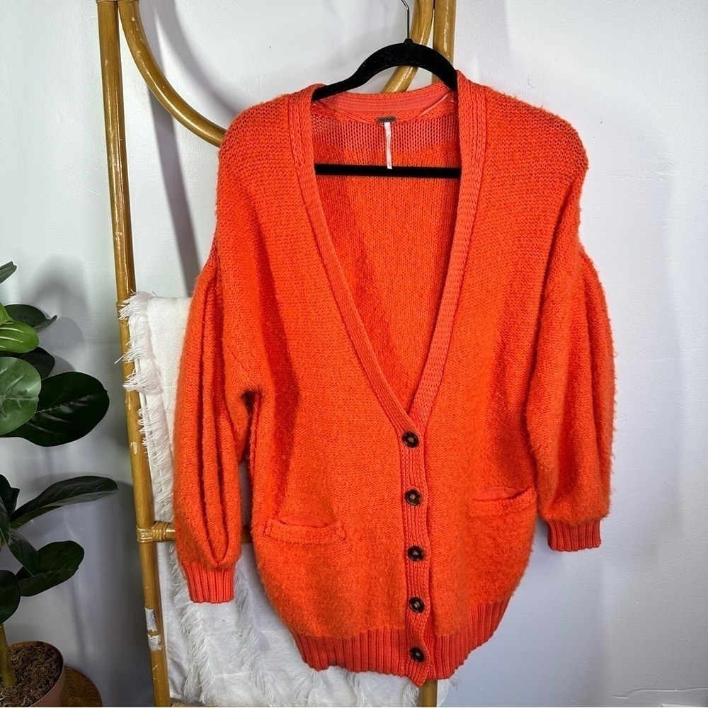 Free People Snow Drop Saturn Orange Oversized Cardigan sz XS